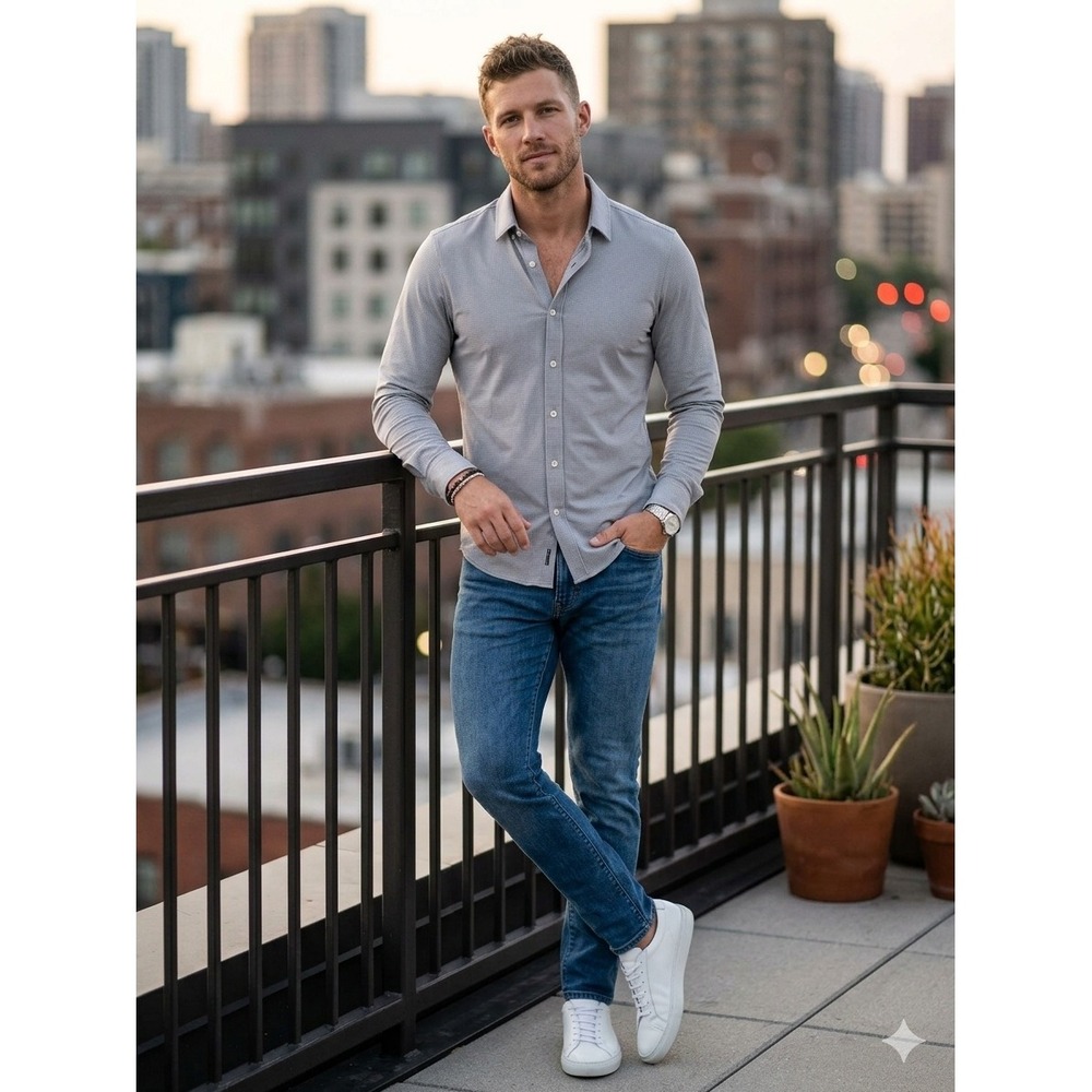 Rhone Commuter Shirt Mens Small Slim Fit Grey Micro Pattern Italian Fabric L/S